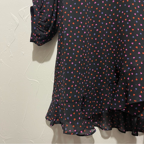 NWT Banana Republic black heart print surplice ruffle long sleeve dress (size 4) - Picture 3 of 7